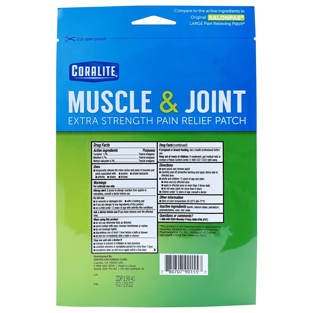 Coralite Pain Relieving Patch - Extra Strength Joint & Muscle Pain Relief Patches for Back Pain, Muscle Soreness and Joint Pain, 2 Patches Per Pack (24 Pack) CoraliteBuy Supplements Australia