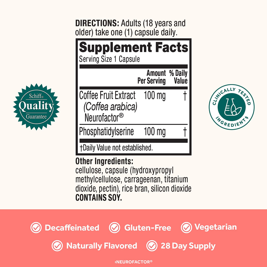 NEURIVA Original Decaffeinated Clinically Tested Nootropic Brain Supplement for Memory, Focus & Concentration, NeuroFactor & Phosphatidylserine, 28ct Capsules NEURIVABuy Supplements Australia