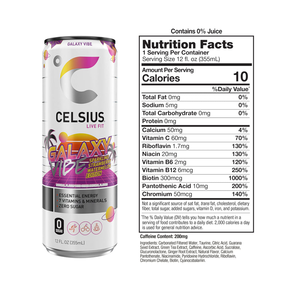 CELSIUS Sparkling Galaxy Vibe, Functional Essential Energy Drink 12 Fl Oz (Pack of 12) CELSIUSBuy Supplements Australia