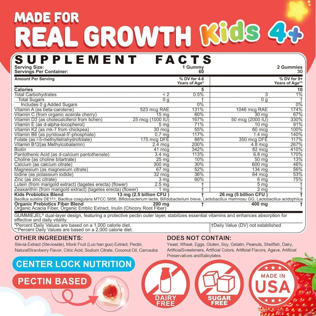 Kids Multivitamin Gummies + Calcium, Probiotics, Vitamin D3, C, Methylated B12 & Methylfolate, B6, A, K2, E, Zinc NEVISSBuy Supplements Australia