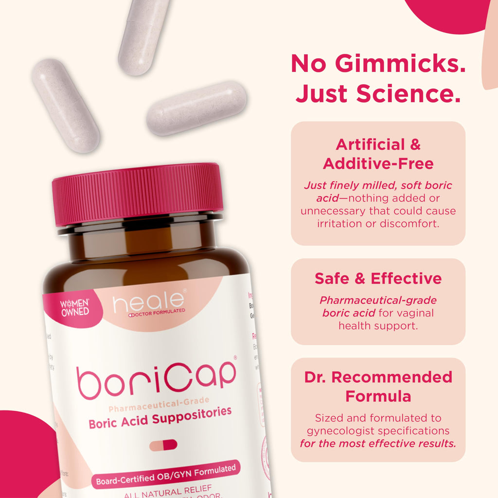 BoriCap - Boric Acid Suppositories for Women - 600 mg - Vaginal Health & Balance, Itch & Odor - Natural Relief - Feminine Care - Feminine Hygiene Products - Made in USA by Heale - 30 Capsules BoriCapBuy Supplements Australia