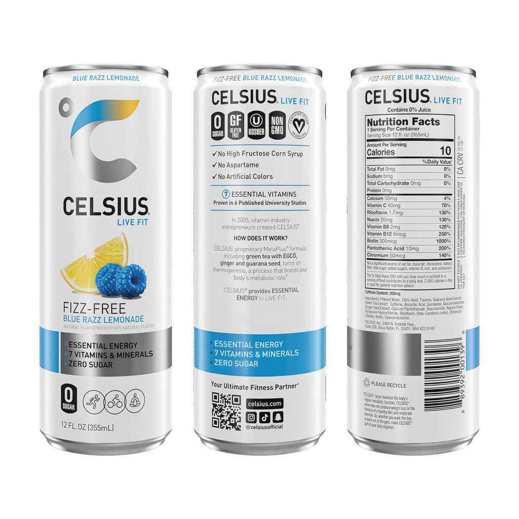 CELSIUS Fizz Free Blue Razz Lemonade, Functional Essential Energy Drink 12 Fl Oz CELSIUSBuy Supplements Australia