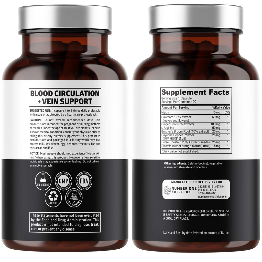 Number One Nutrition Premium Blood Circulation Supplement for Women and Men [8 Powerful Herbs & Vitamins] All Natural Blood Flow Supplement with Hawthorn, Butchers Broom and Cayenne Pepper, 90 Caps Number One NutritionBuy Supplements Australia