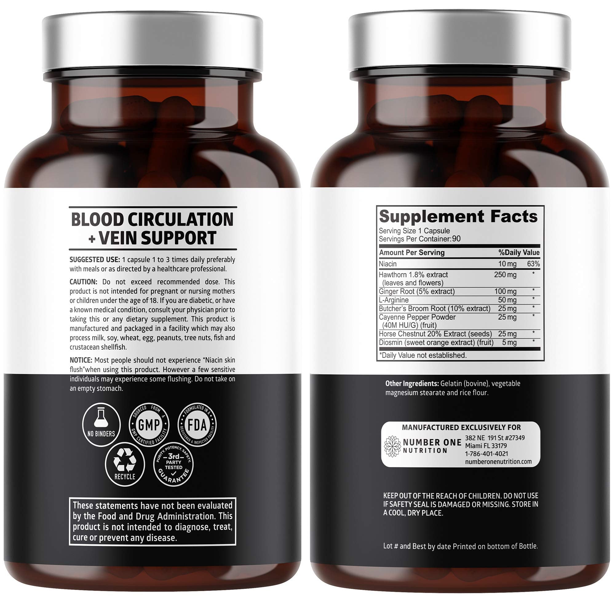 Number One Nutrition Premium Blood Circulation Supplement for Women and Men [8 Powerful Herbs & Vitamins] All Natural Blood Flow Supplement with Hawthorn, Butchers Broom and Cayenne Pepper, 90 Caps Number One NutritionBuy Supplements Australia
