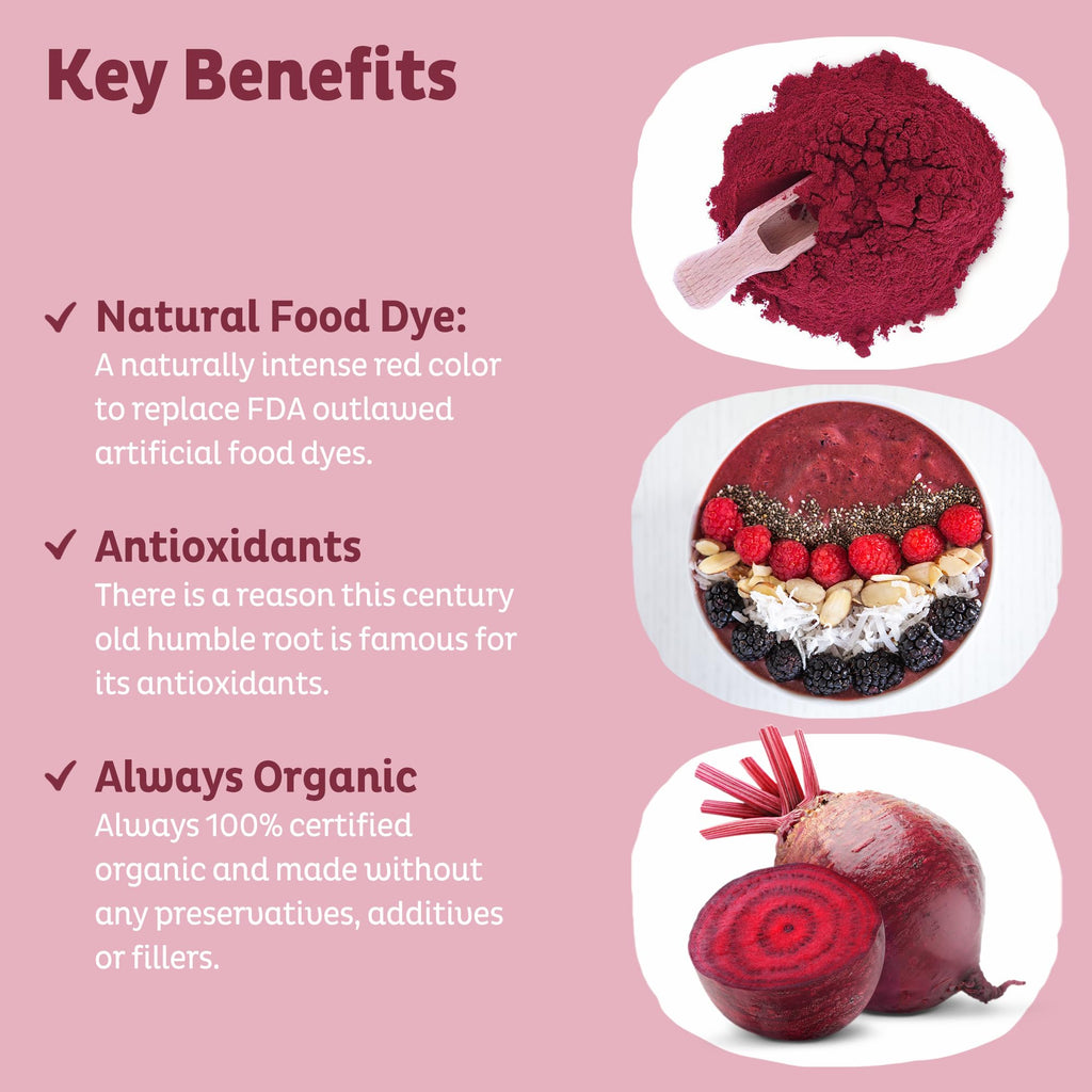 KOS Organic Beet Root Powder, USDA Certified - Superfood Plant Based Beetroot Ingredient for Stamina Increasing, Circulation - Non-GMO, Soy & Gluten-Free, 50 Servings Bag KOS buy supplements Au