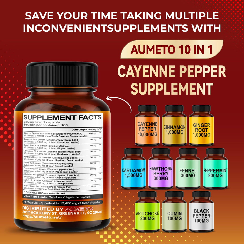 AUMETO Cayenne Pepper 15,400mg Ultra Complex with Cinnamon, Ginger Root, Cardamom AUMETOBuy Supplements Australia