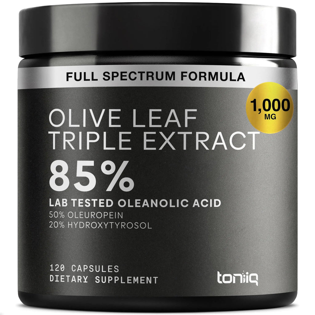 Toniiq 46,620 mg Olive Leaf Extract Complex – with 85% Oleanolic Acid, 50% Oleuropein & 20% Hydroxytyrosol - 50:1 Extract Ratio – 1000mg Extract Per Serving – Third-Party Tested – 120 Capsules Toniiq buy supplements Au