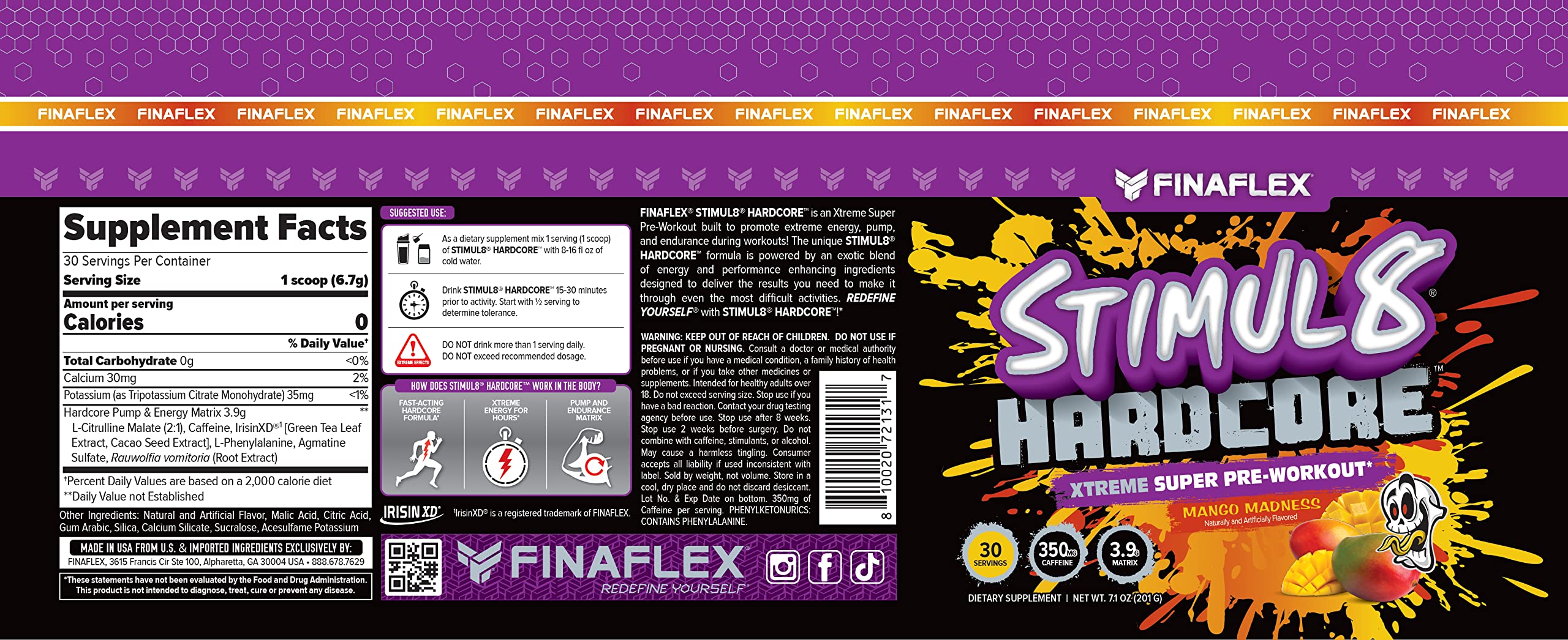 FINAFLEX STIMUL8 Hardcore, Mango Madness - Extreme Energy, Strength & Endurance for Men & Women - with Caffeine & L-Citrulline - 30 Servings