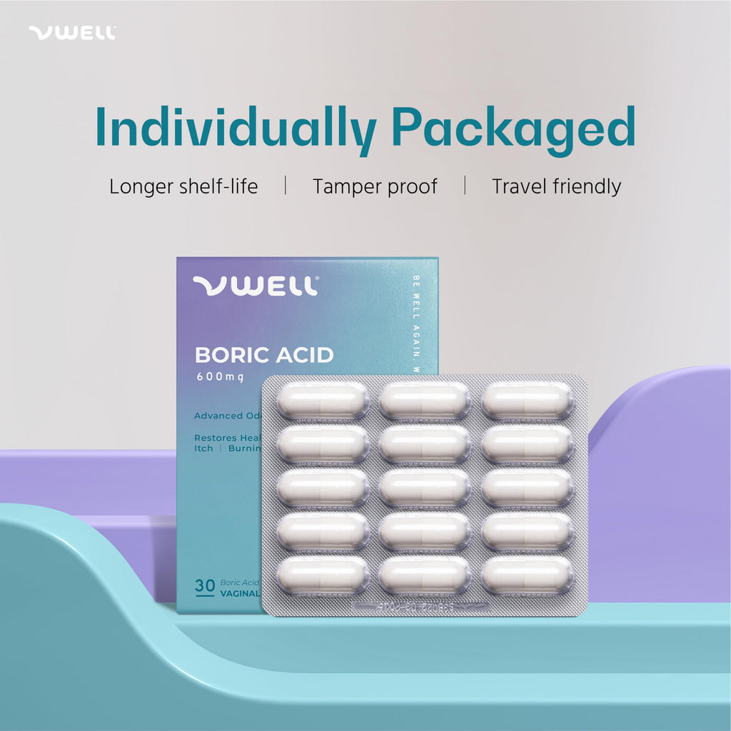 VWELL Boric Acid Vaginal Suppositories - Homeopathic Solution Maintains and Balances Healthy Vaginal pH & Microbiome Intimacy - Doctors Recommended (One Size, 30, Count) VWELLBuy Supplements Australia