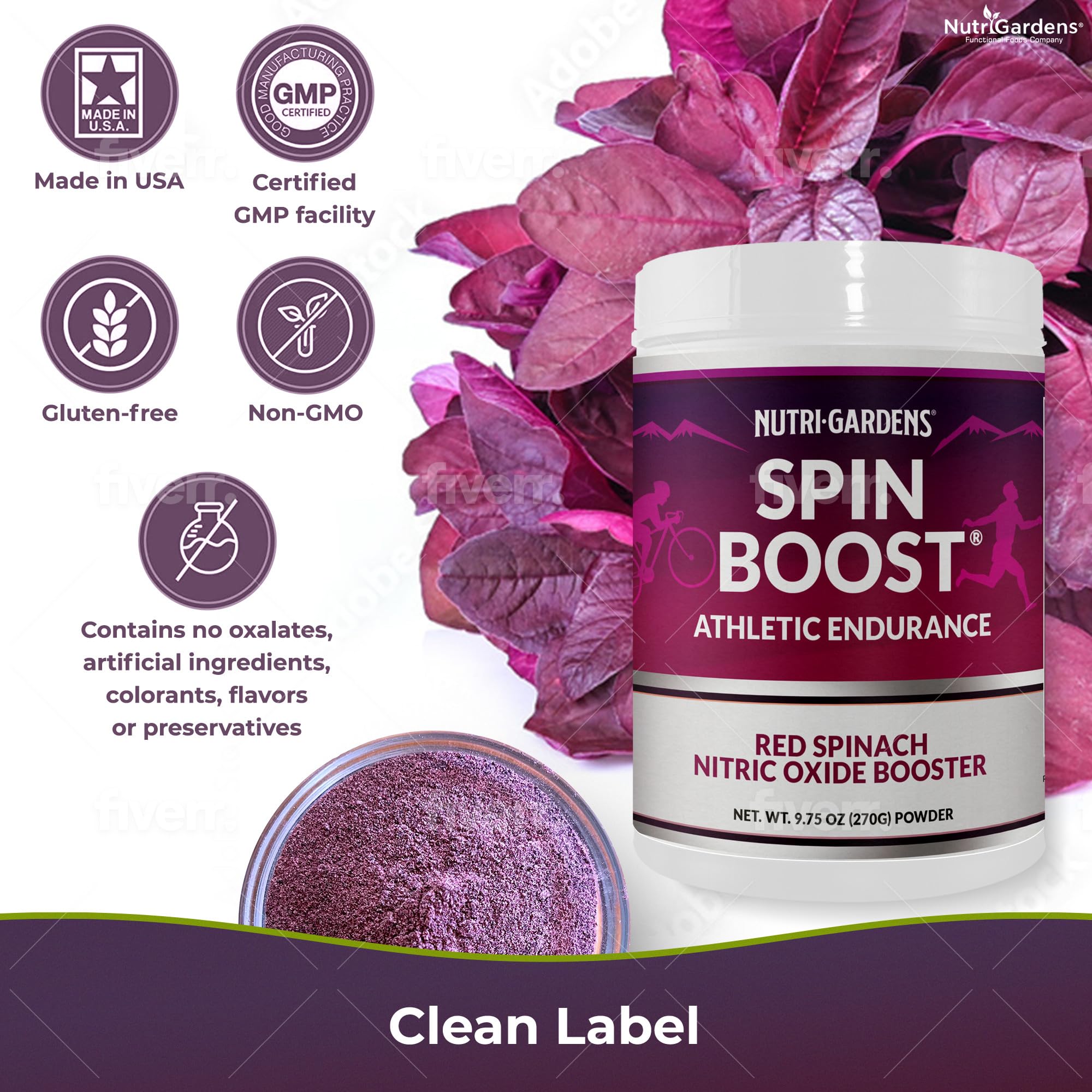 Nutrigardens Spin Boost Nitric Oxide Red Spinach Nitrate Pre-Workout Powder Concentrated Super Juice Powder with Beets for Athletic Endurance