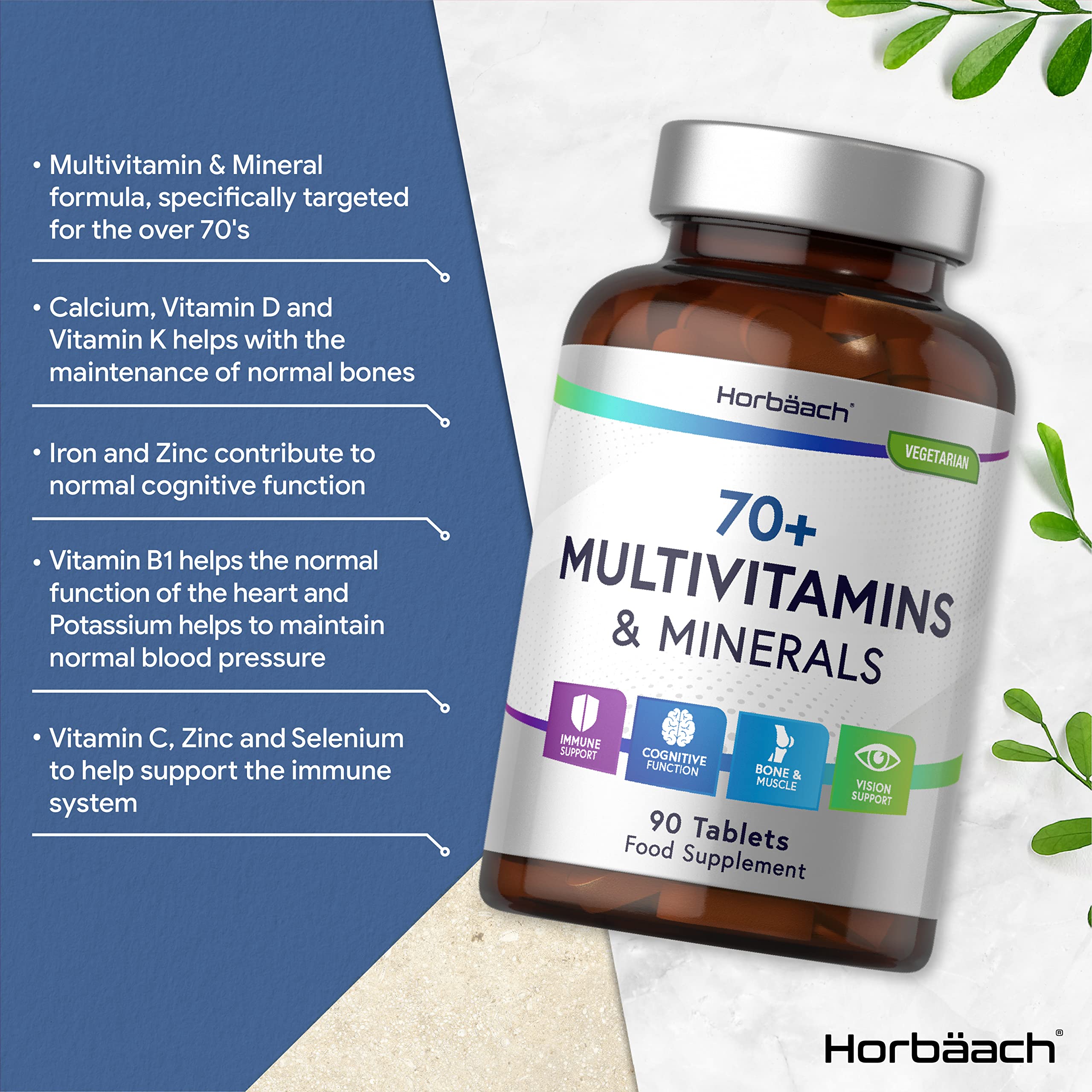 Multivitamin 70 Plus Tablets | 90 Count | with Essential Vitamins and Minerals | for Men and HorbäachBuy Supplements Australia
