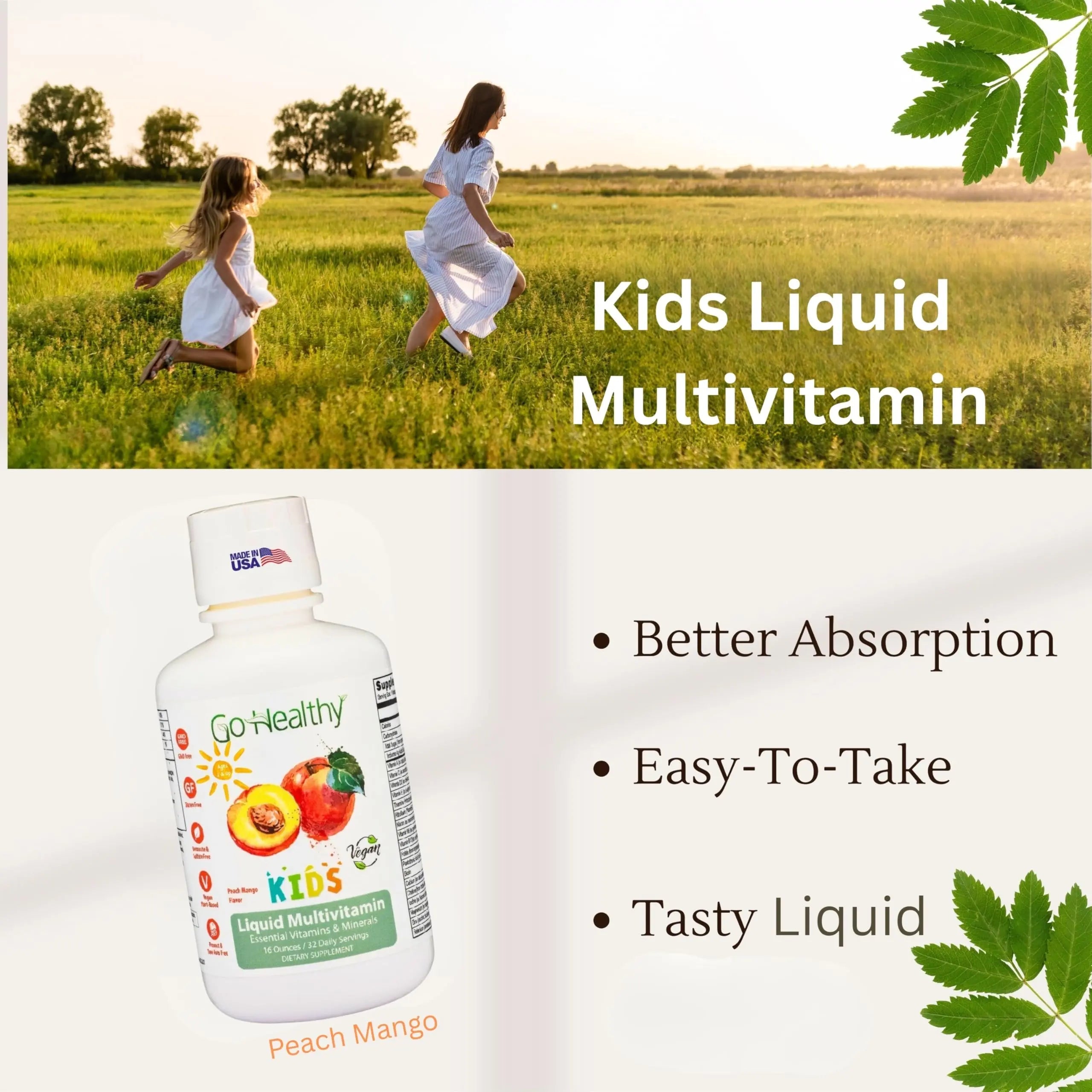 Go Healthy Kids Liquid Multivitamin | Immune Support | Kid Liquid Multivitamins | High Absorption | Vegan Vitamins | Kids Vitamins Multivitamin Go Healthy NaturalBuy Supplements Australia