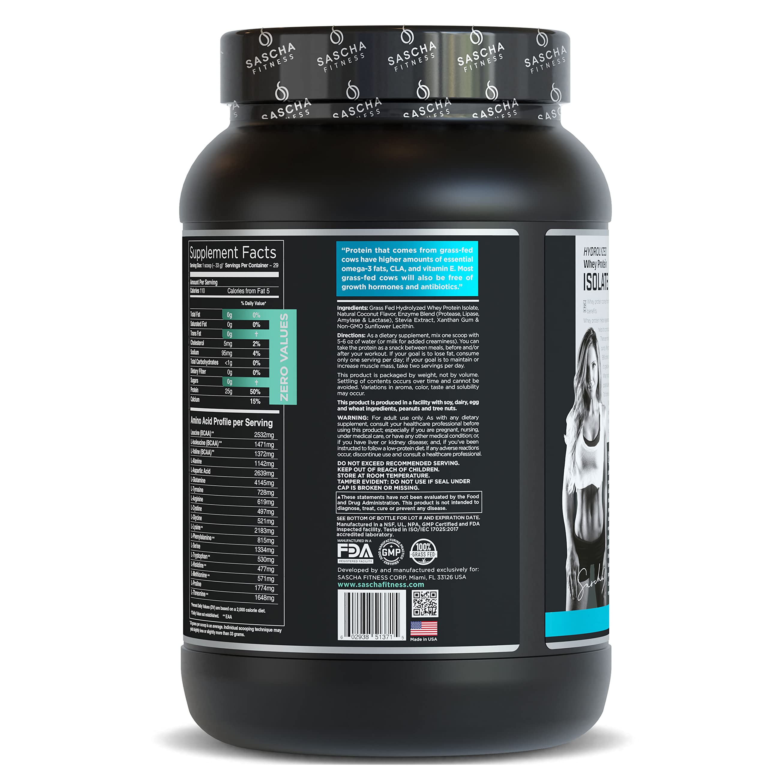 SASCHA FITNESS Hydrolyzed Whey Protein Isolate,100% Grass-Fed (2 Pounds, Coconut) SASCHA FITNESSBuy Supplements Australia