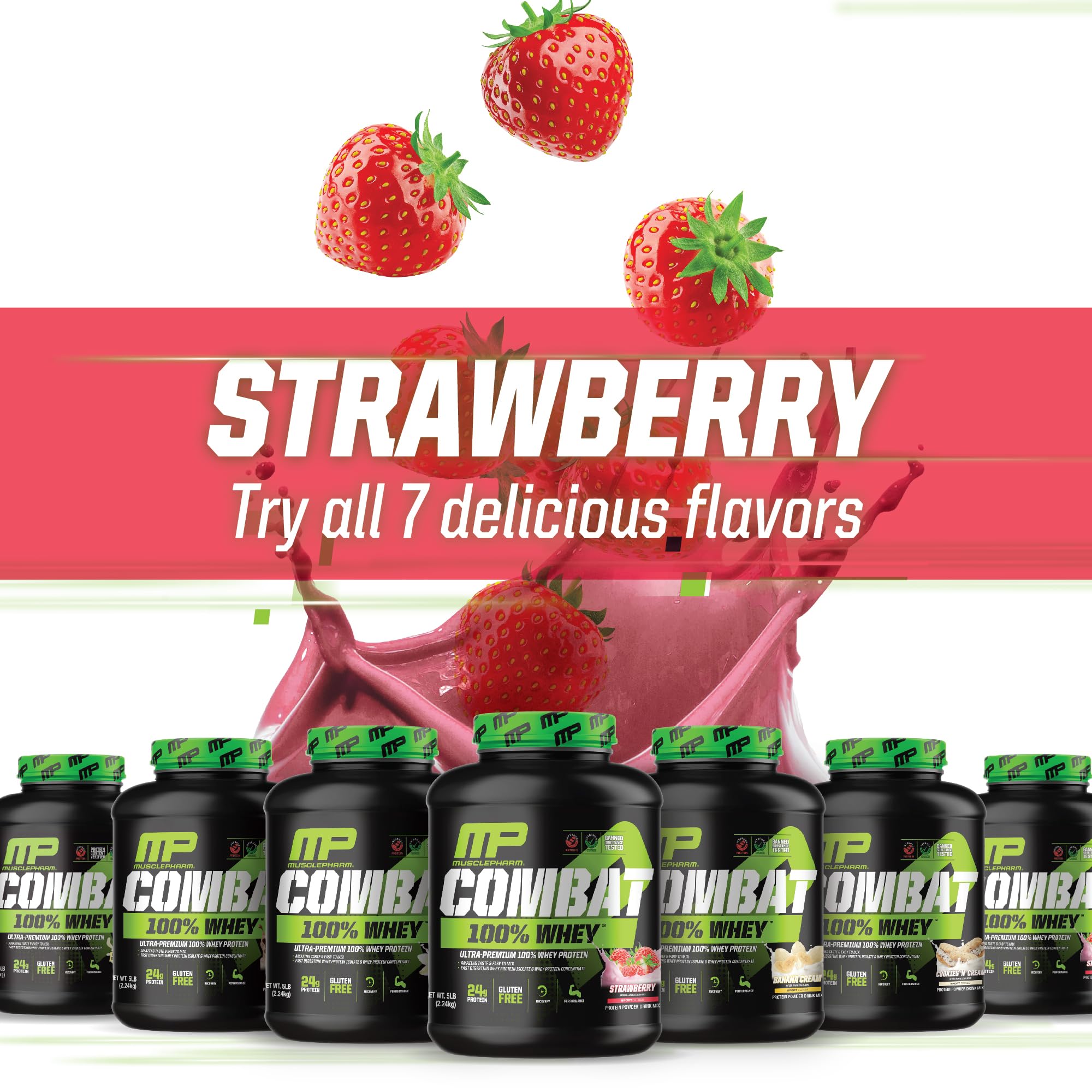 MusclePharm Combat 100% Whey Protein Powder, Strawberry Cream Flavor Muscle PharmBuy Supplements Australia