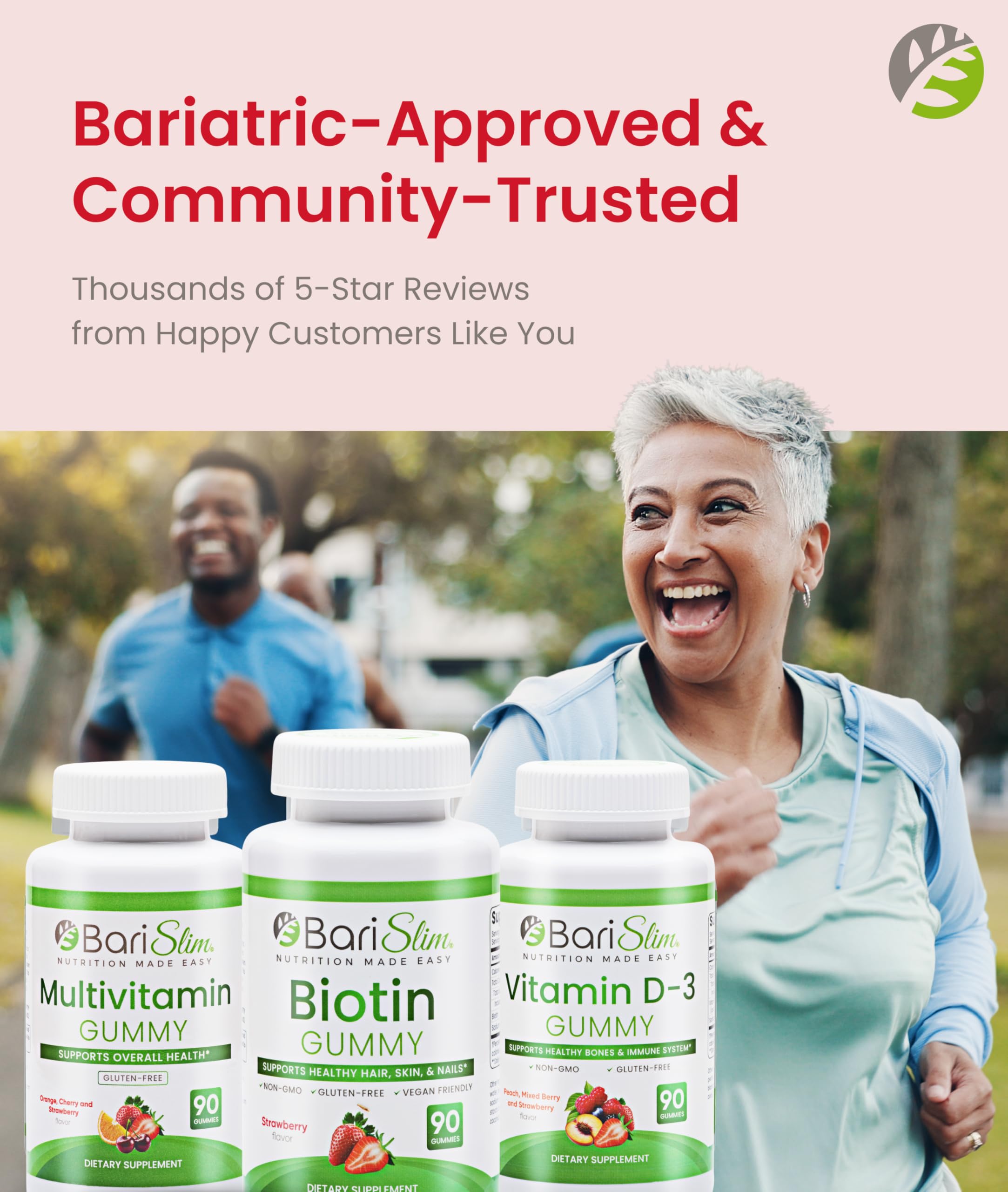 BariSlim Bariatric Multivitamin Gummies - Specially Formulated Gummy Vitamin for Patients After Weight Loss Surgery - Easy to Digest & Great Tasting Fruit Flavors | Pack of 3 | 90 Fruit Chews BariSlim buy supplements Au
