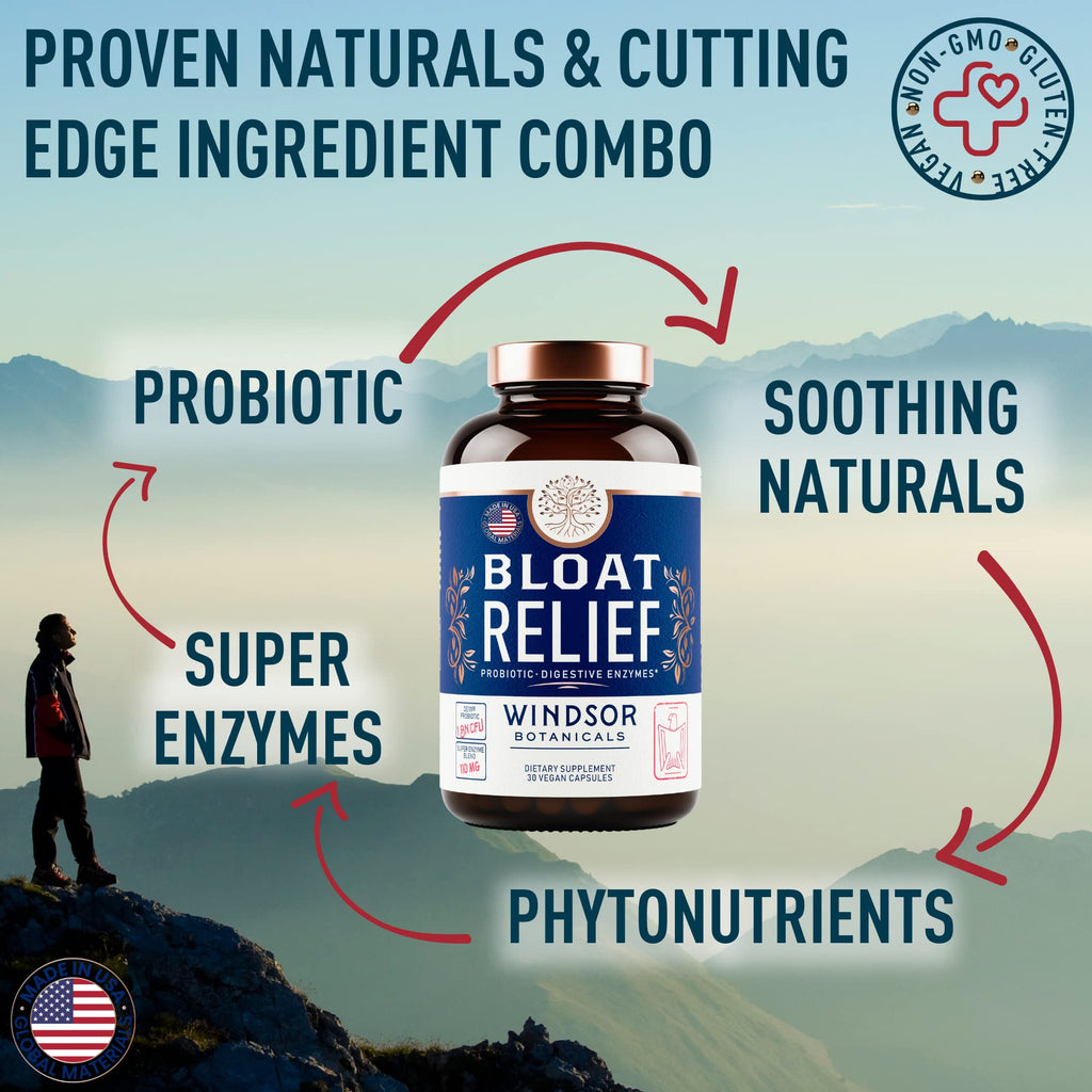 Bloat Relief Probiotic and Digestive Enzymes - Anti Bloating Turmeric, Fennel, Bromelain IBS WINDSOR BOTANICALSBuy Supplements Australia