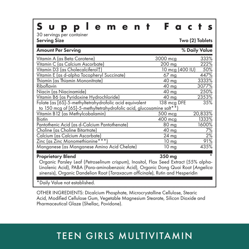 Michael's Health Naturopathic Programs Teen Girls Multivitamin - 60 Vegetarian Tablets - with B Complex Vitamins & Female Herbal Blend MICHAEL'S