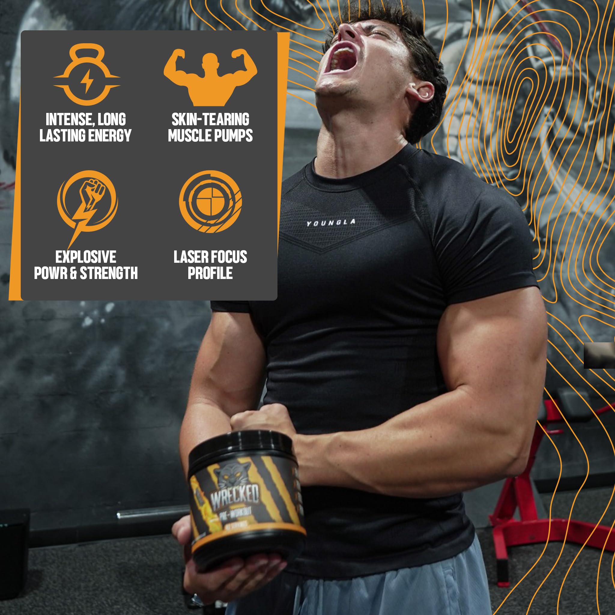 Huge Supplements Wrecked Pre-Workout, 30G+ Ingredients Per Serving to Boost Energy, Pumps, and Focus with L-Citrulline, Beta-Alanine, Hydromax, and No Useless Fillers, 40 Servings (Orange Burst)