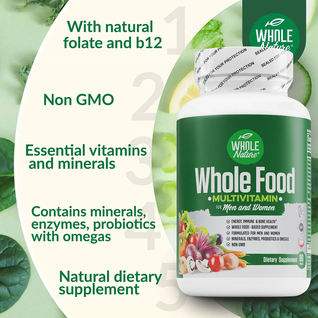 Whole Nature Whole Food Multivitamin for Men and Women Complete Daily Superfood Vitamins Plus Minerals Digestive Enzymes Whole Nature