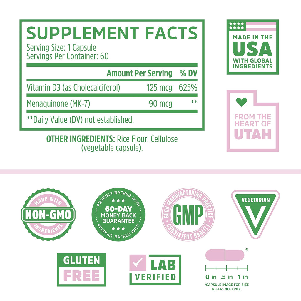 Zhou Nutrition Vitamin D3 K2, Bone and Heart Health Formula 5000 IU Vitamin D3 & 90 mcg Zhou NutritionBuy Supplements Australia