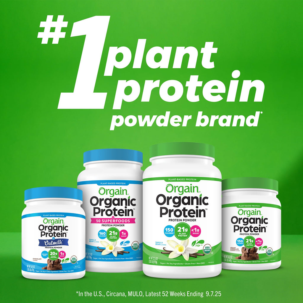 Orgain Organic Vegan Protein Powder, Creamy Chocolate Fudge - 21g Plant Protein, 7g Prebiotic Fiber, Low Net Carb, No Lactose Ingredients, No Added Sugar