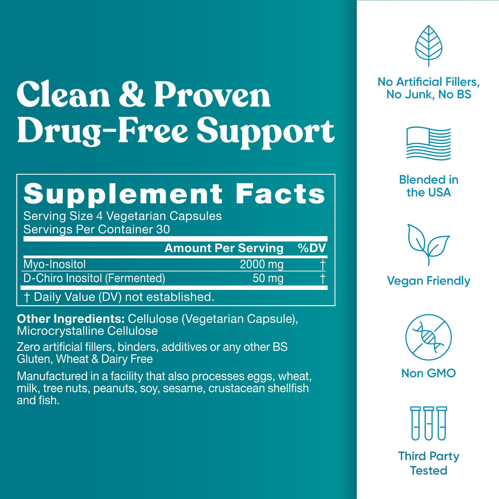 Regulate Cycle Support – Hormone Balance for Women at Optimal 40:1 Myo-Inositol 2000 mg & D-Chiro Inositol 50 mg – Supplement for Period Consistency, Menstrual & Ovulation Support – 120 Vegan Capsules Eu NaturalBuy Supplements Australia