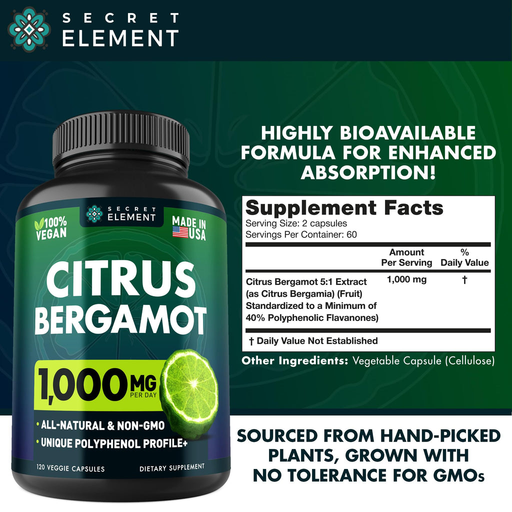 Citrus Bergamot Extract 1000mg - Citrus Bergamot Supplement for Heart, Immune System Secret ElementBuy Supplements Australia