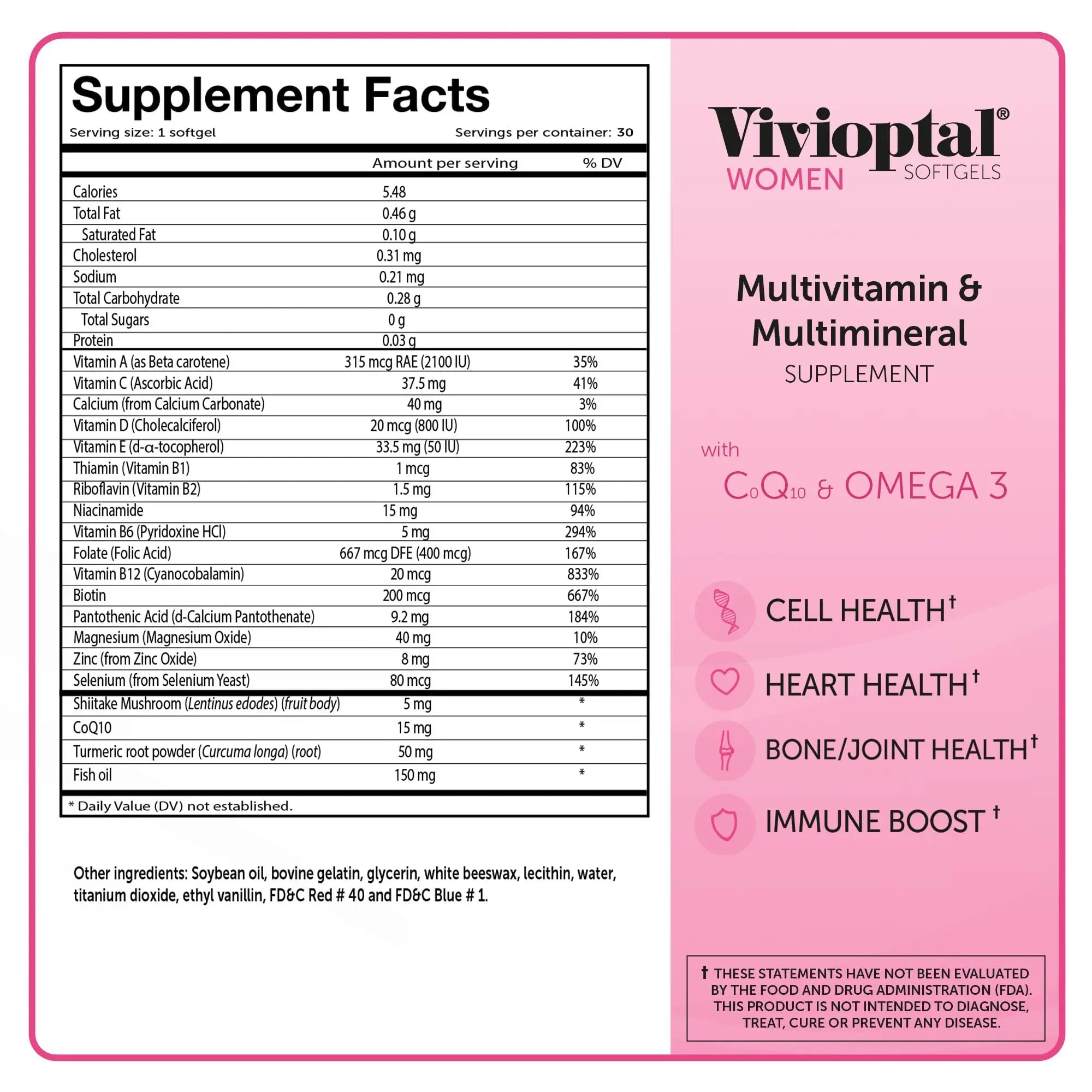 Vivioptal Women, 30 Capsules, CoQ10 & Omega-3, Multivitamin & Multimineral, Gluten Free, German Formula Vivioptal VitaminsBuy Supplements Australia