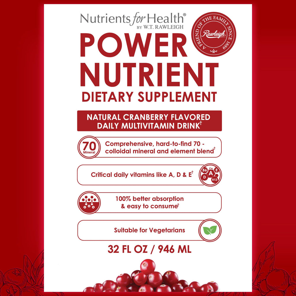 Rawleigh Power Nutrient: 32 fl oz for 1 Month - Cranberry Flavor, Daily Multivitamin Liquid Supplement for Men, Women with VIT. A - zinc & 70 Colloidal Trace Minerals, Vegetarian-Friendly, GMO Free RawleighBuy Supplements Australia