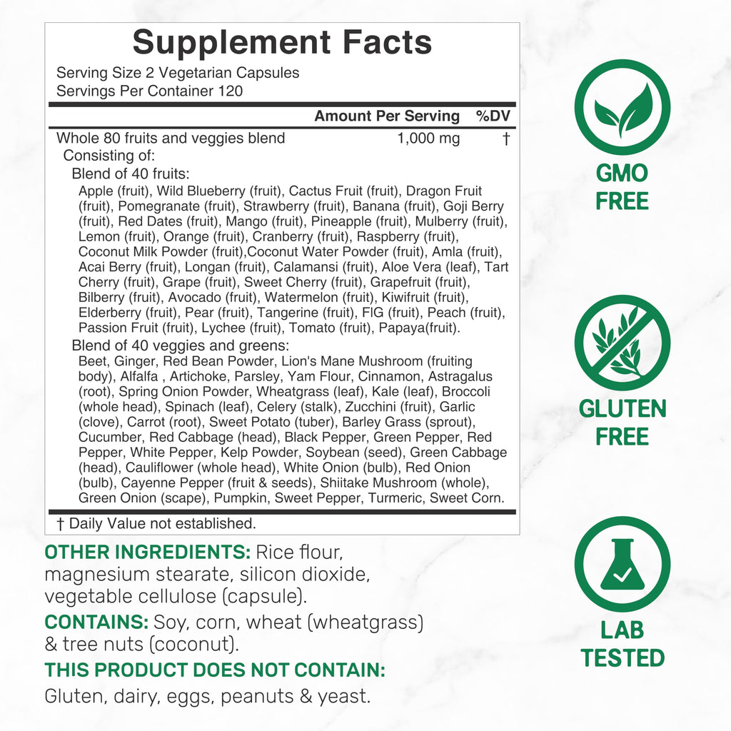 Nature’s Fruits & Veggies Supplement, 240 Veggie Capsules – 80 Whole Food Superfoods for Daily Balance – 40 Fruits with 40 Vegetables and Greens – Non-GMO, Gluten Free DEAL SUPPLEMENT buy supplements Au