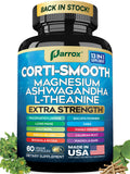 Parrox Corti-Smooth Cortisol Supplement Magnesium, L-Theanine, Ashwagandha, Phosphatidylserine, Valerian Root, Lions Mane, Bacopa Monnieri, Ginkgo Biloba, Panax Ginseng, Magnolia Bark, GABA (60 Caps) ParroxBuy Supplements Australia
