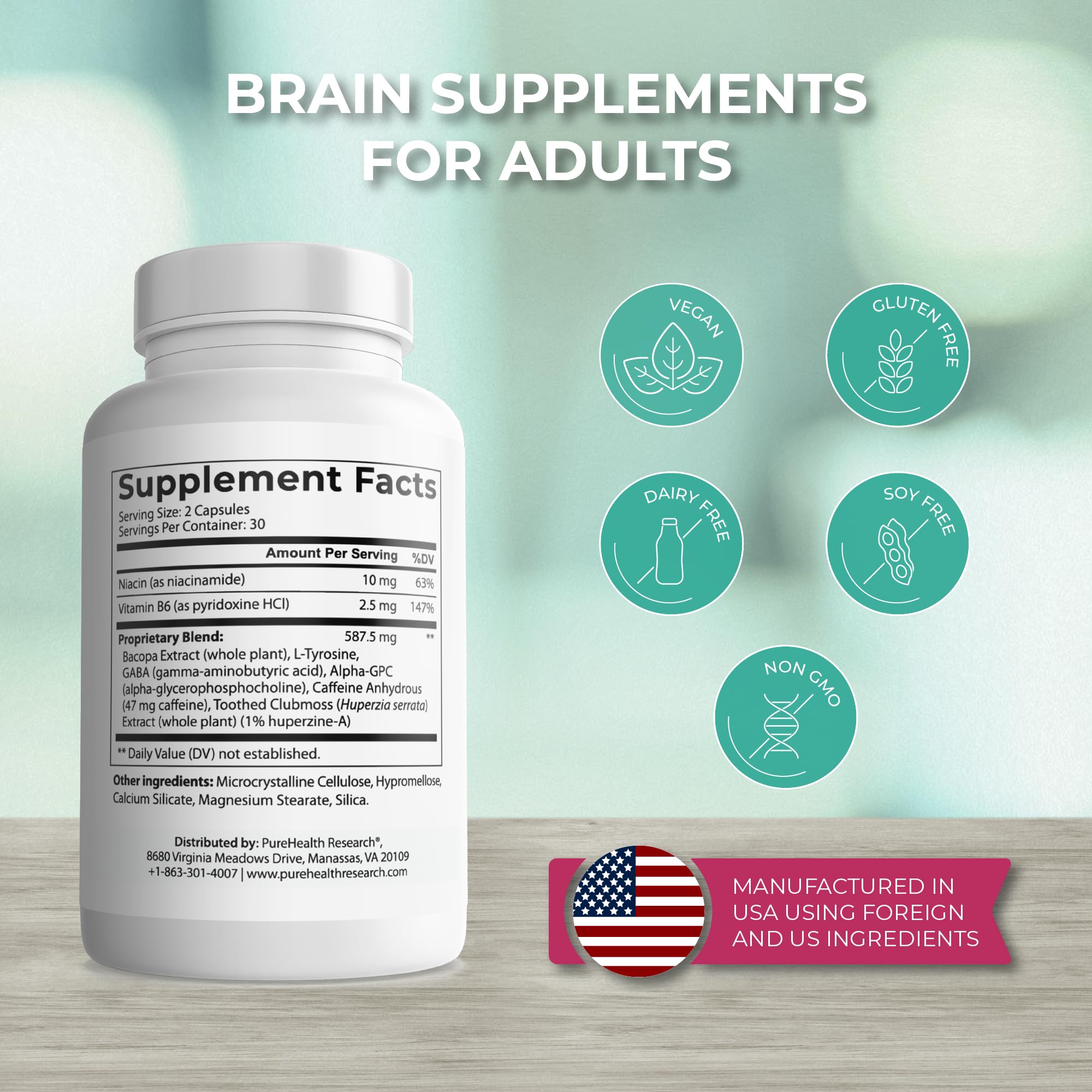 PUREHEALTH RESEARCH Ageless Brain Supplements for Memory and Focus - Nootropic Brain Health Supplement for Adults - with Bacopa Monieri, Alpha GPC, L-Tyrosine, Vitamin B6, Niacin & More, 60 Capsules PUREHEALTH RESEARCHBuy Supplements Australia