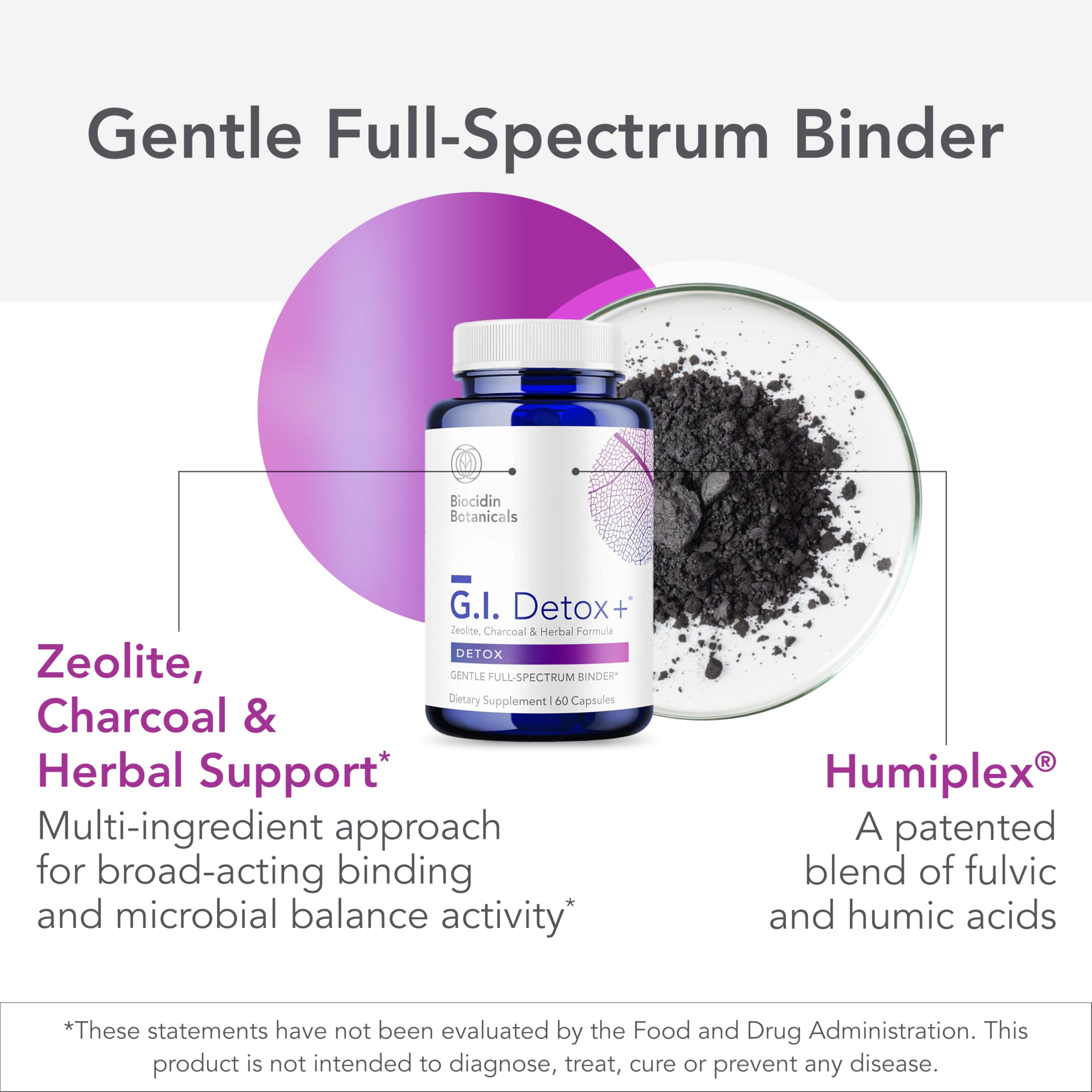 Biocidin G.I. Detox+ Activated Charcoal Binder & Zeolite Detox Supplements with Silica - Helps Bind & Clear Toxins - Supports Full Body Cleansing and May Reduce Bloating (60 Capsules) Bio-Botanical ResearchBuy Supplements Australia