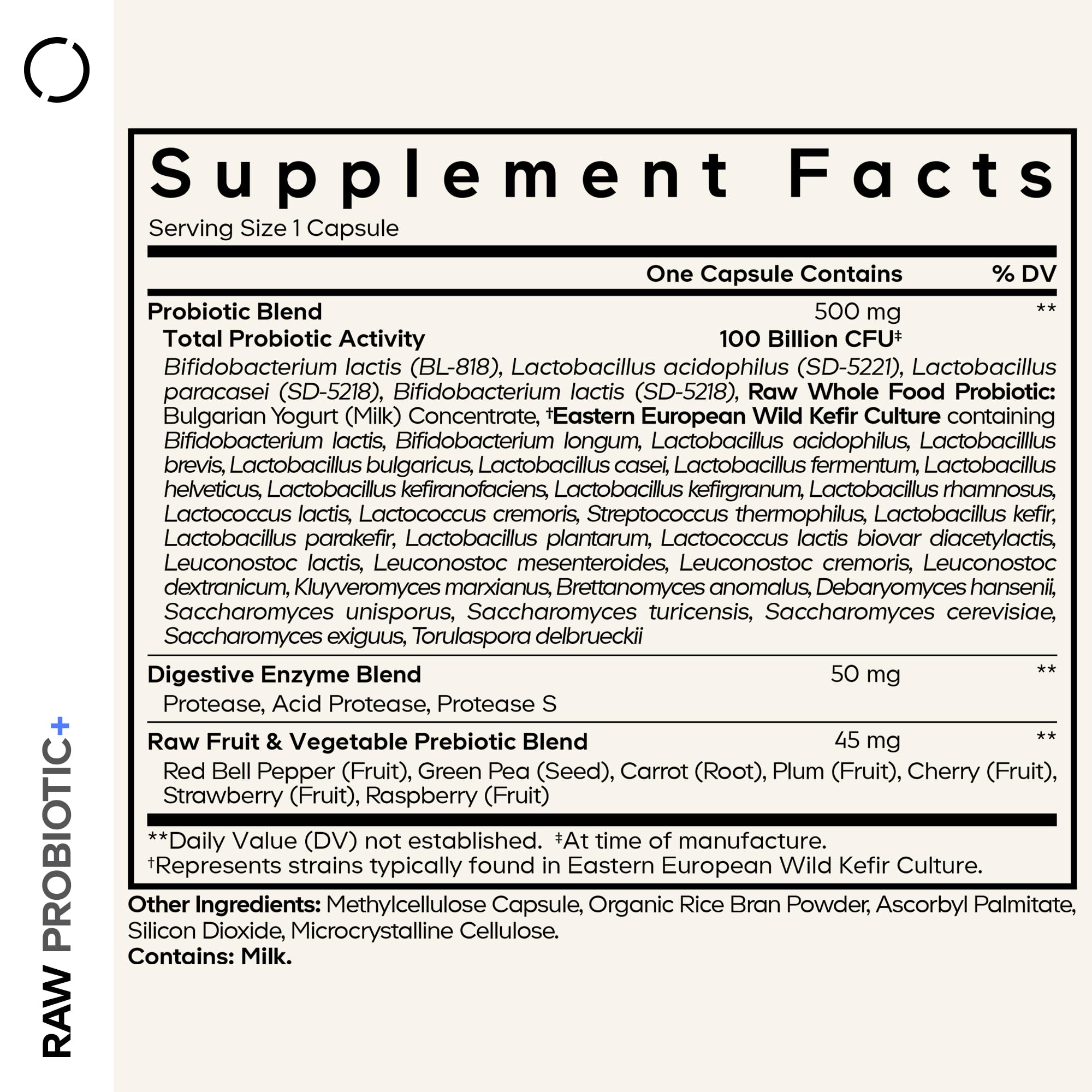 Codeage Raw Probiotic+ Supplement - 34 Probiotic Strains, 100 Billion CFUs, Raw Whole Food Probiotics, Digestive Enzymes, Raw Fruits & Veggies Prebiotics - Wild Kefir Culture - Non-GMO - 30 Capsules CodeageBuy Supplements Australia