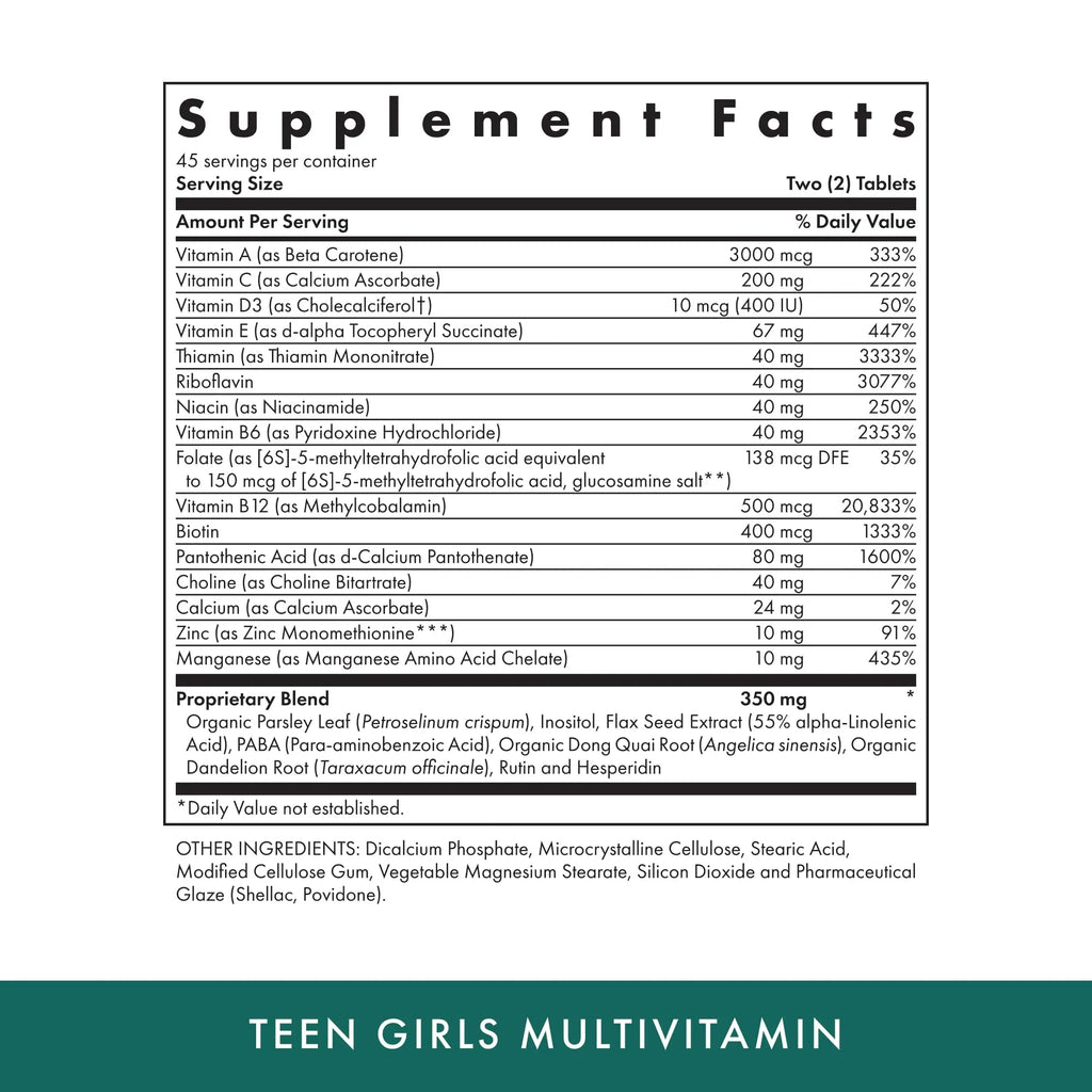 MICHAEL'S Health Naturopathic Programs Teen Girls Multivitamin - 90 Vegetarian Tablets - with B Complex Vitamins MICHAEL'S