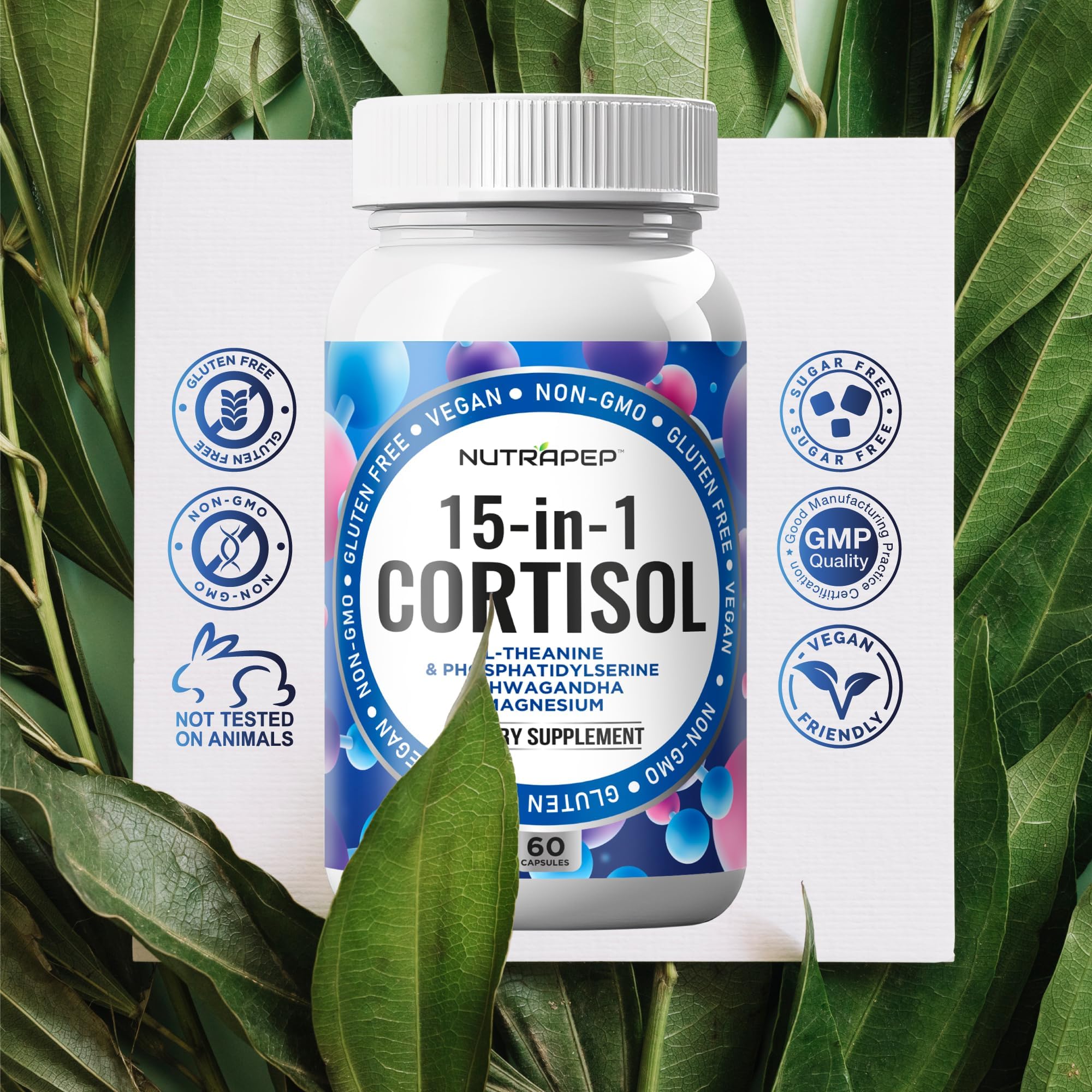 NutraPep Cortisol Detox Supplement Men Women - Reduce Lower Cortisol High Cortisol Reducer Blocker Control - Supports Stress Mood Rest Adrenal Calm Relax with Ashwagandha L-Theanine Magnesium NutraPepBuy Supplements Australia