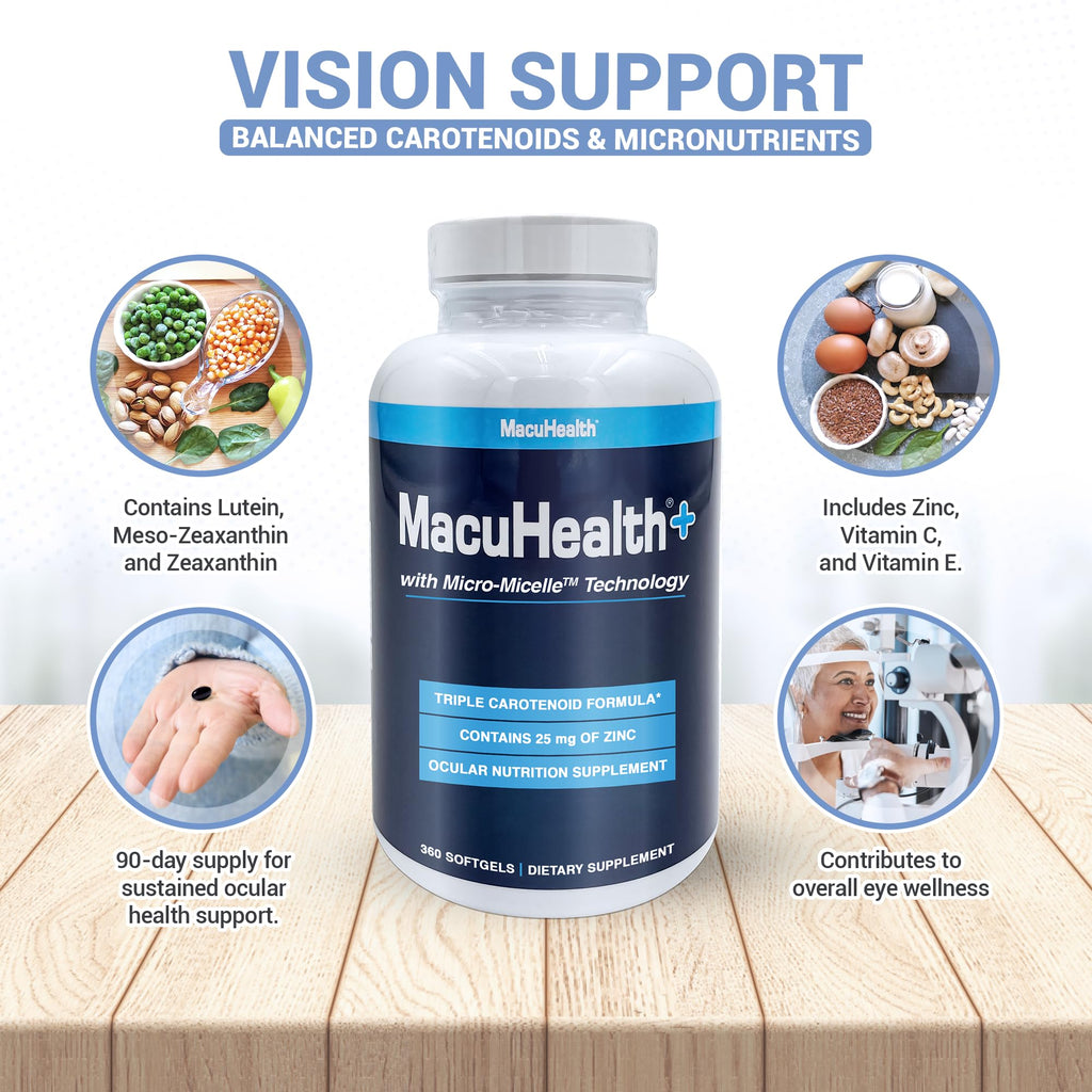 Macuhealth Plus+ Eye Vitamins Supplement for Adults - 90 Day Supply with Lutein, Zeaxanthin, and Meso-Zeaxanthin
