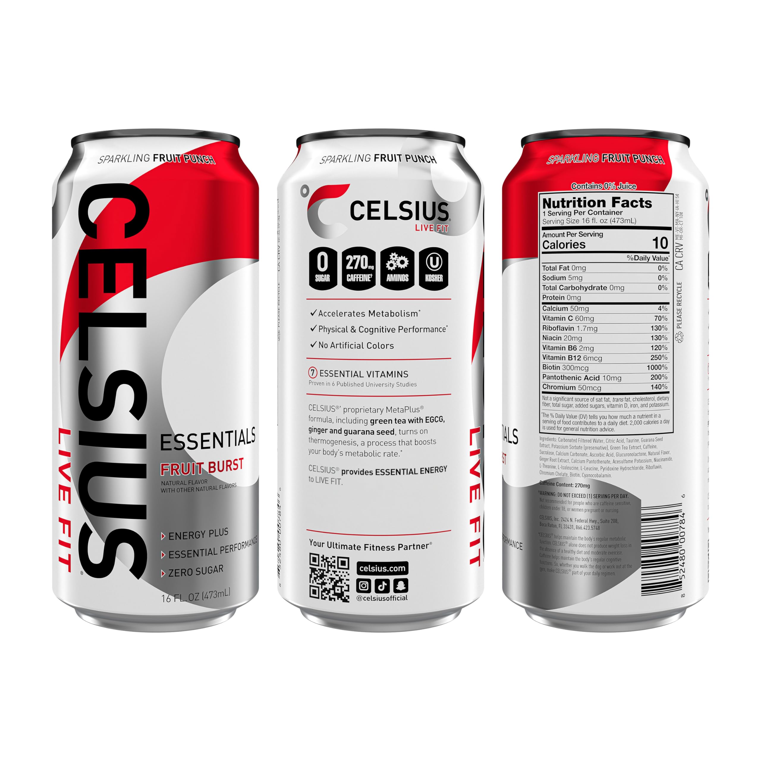 CELSIUS ESSENTIALS, Sparkling Fruit Burst, Performance Energy Drink 16 Fl Oz (Pack of 12) CELSIUSBuy Supplements Australia