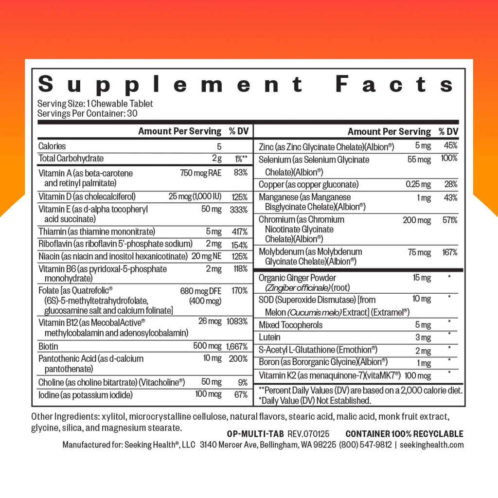 Seeking Health Optimal Multivitamin Chewable - Immune Support Supplement with L-5-MTHF, Vitamin B12 & Vitamin D3 - Multivitamin with Antioxidant Ingredients Seeking HealthBuy Supplements Australia