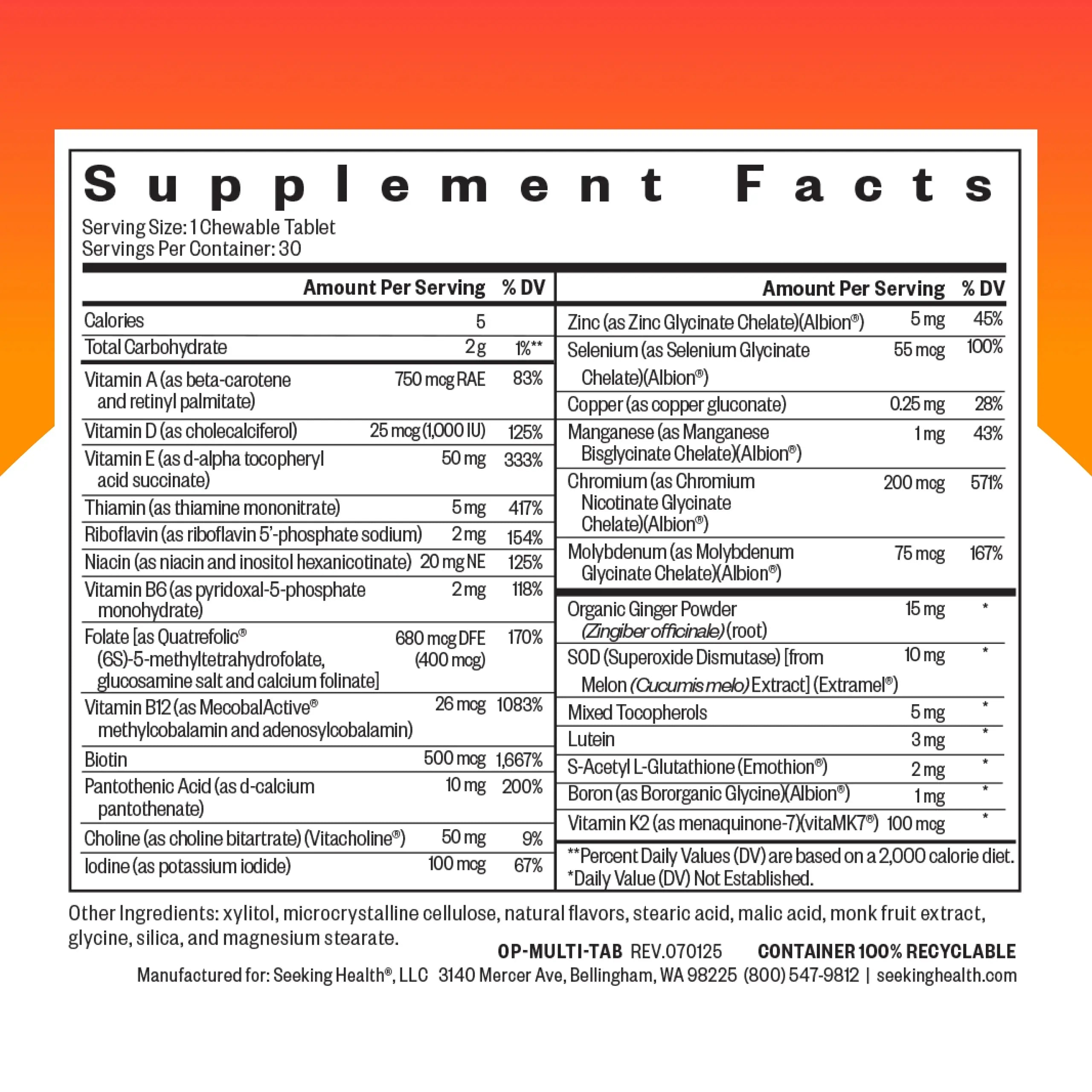 Seeking Health Optimal Multivitamin Chewable - Immune Support Supplement with L-5-MTHF, Vitamin B12 & Vitamin D3 - Multivitamin with Antioxidant Ingredients Seeking HealthBuy Supplements Australia