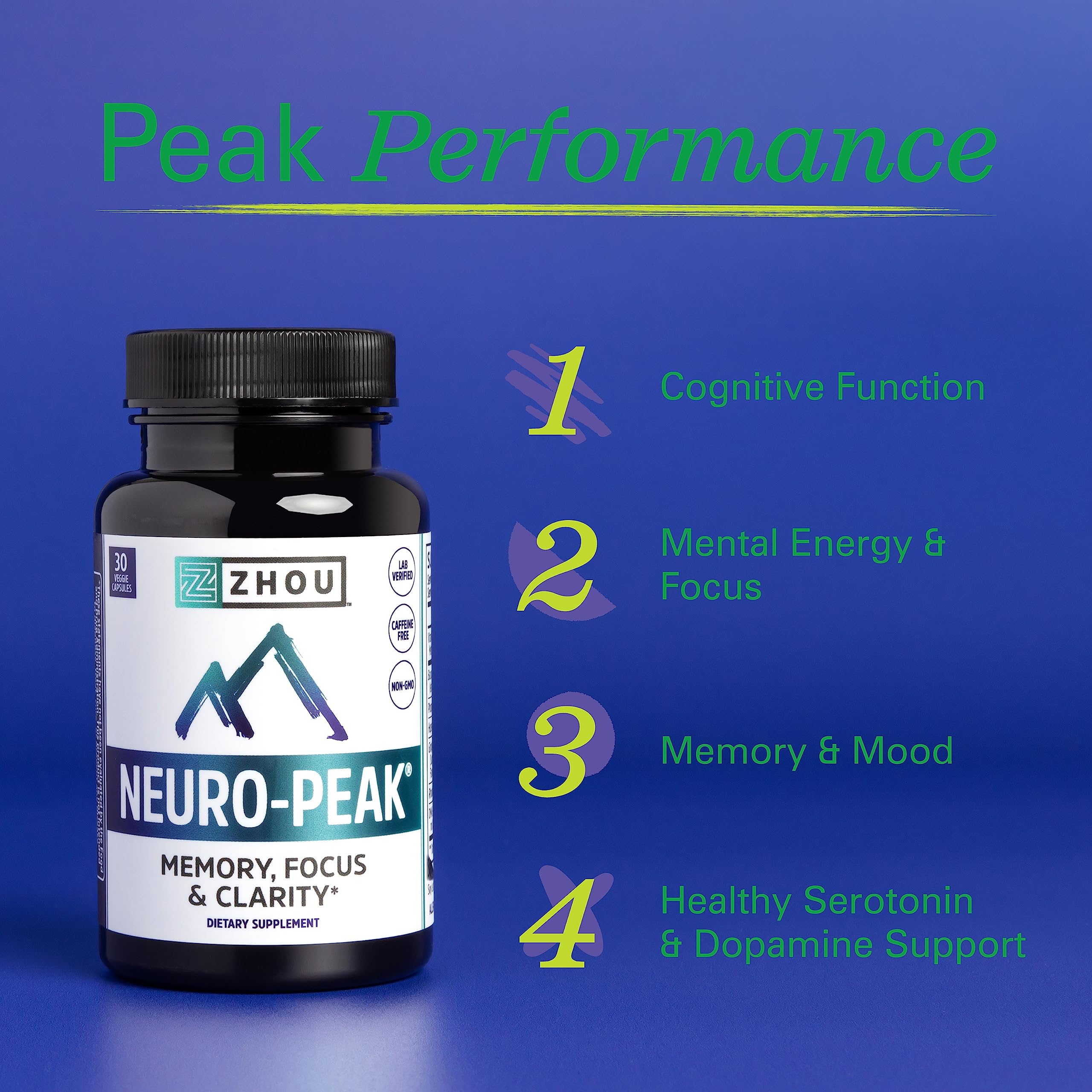 Zhou Neuro Peak Brain Support Supplement | Memory, Focus & Clarity Formula | DMAE ZhouNutritionBuy Supplements Australia