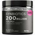 Toniiq Prebiotics and Probiotics – 200B CFU Synbiotic with Postbiotics IMMUSE® & ButyraGen® – 30 Strains for Gut & Digestive Health – Shelf-Stable