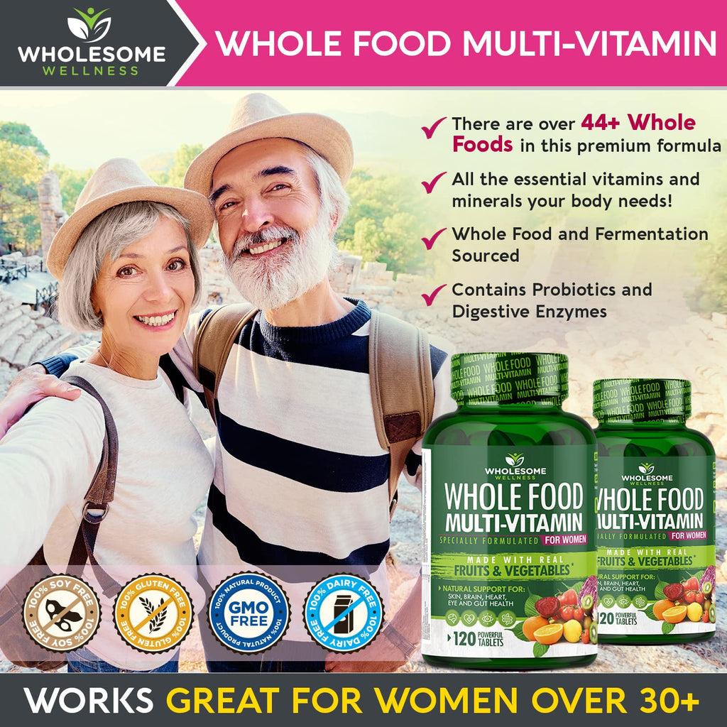 Wholesome Wellness Whole Food Multivitamin for Women - Natural Multi Vitamins, Minerals, Organic Extracts - 120 Tablets Wholesome WellnessBuy Supplements Australia