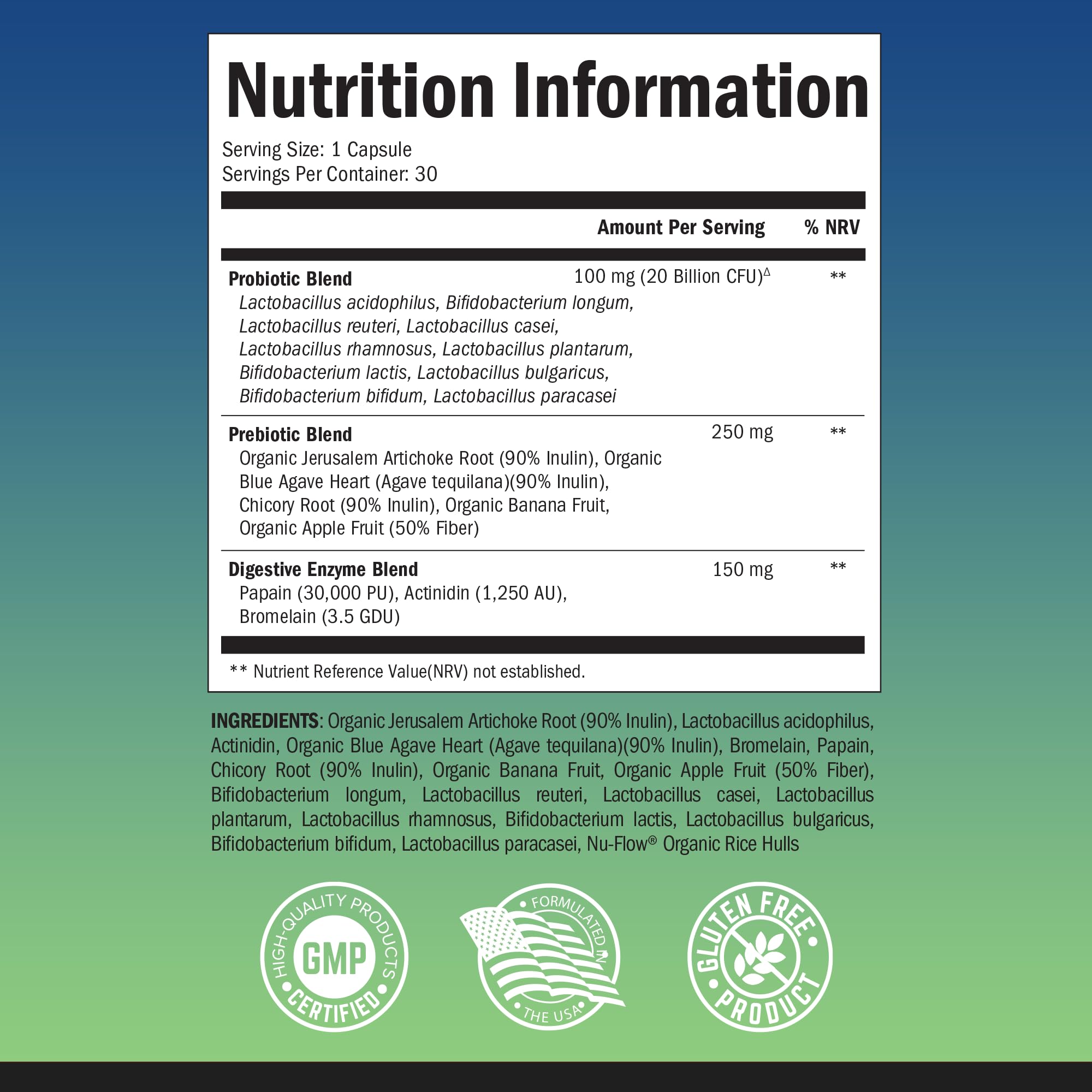 Probiotic & Prebiotic Digestive Health Capsules - 30ct, Gluten & Dairy Free, Non-GMO BioSchwartzBuy Supplements Australia