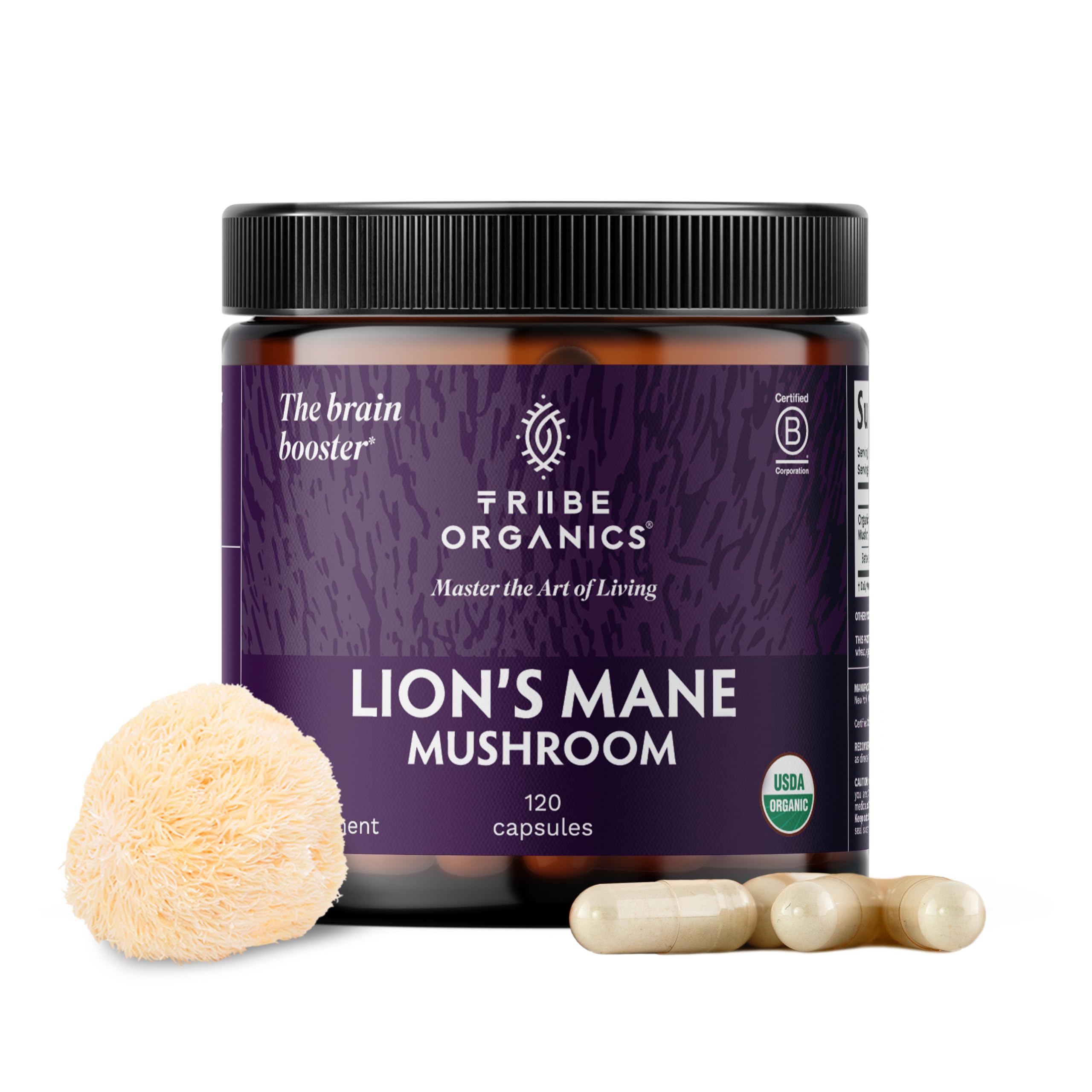 TRIBE ORGANICS Lion’s Mane Supplement 1000mg Mushroom Extract Powder - Immune System Booster & Brain Nootropic for Focus and Memory | Mental Clarity | Natural Energy and Immunity - 120 Vegan Capsules TRIBE ORGANICSBuy Supplements Australia
