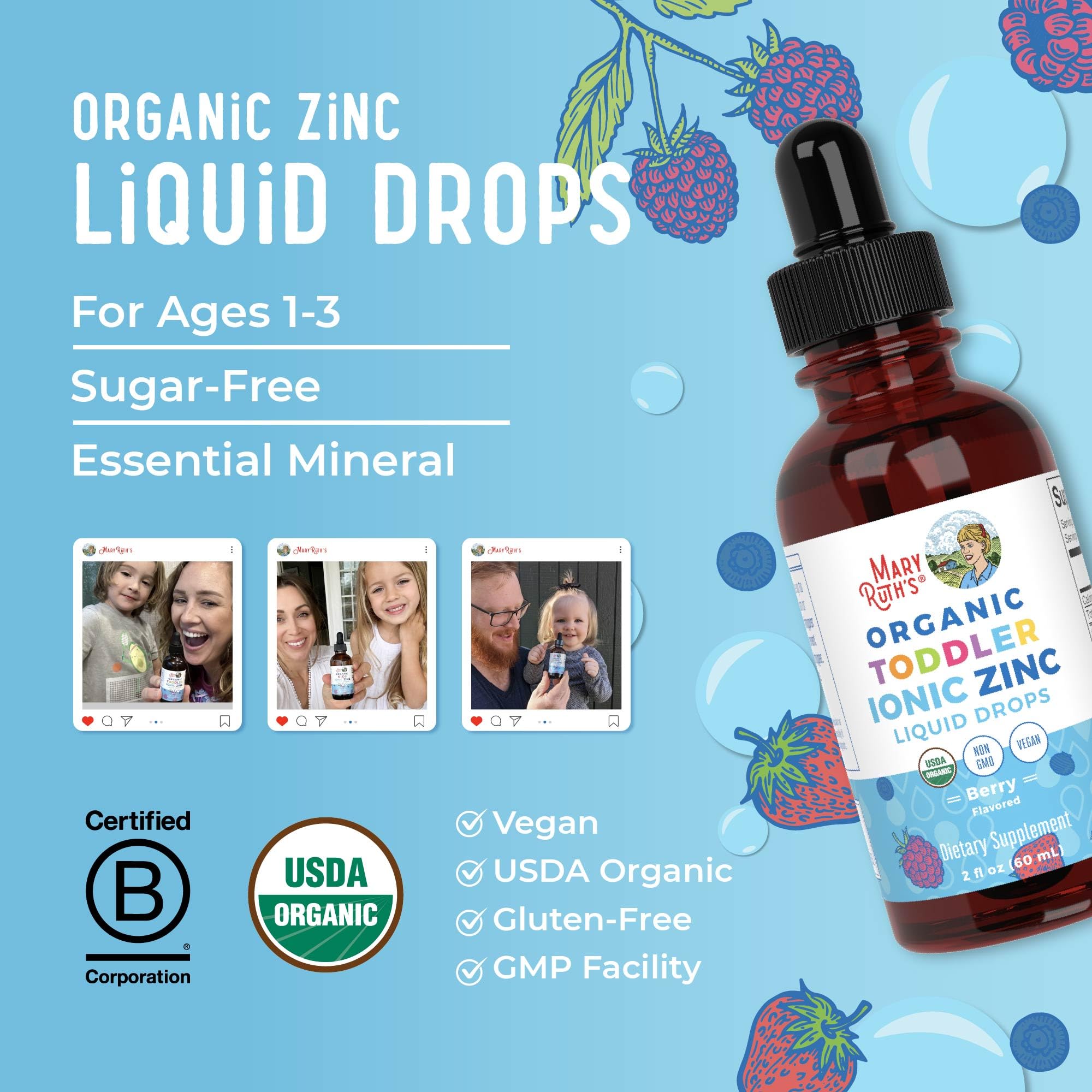 MaryRuth Organics USDA Toddler Liquid Drops | Zinc Sulfate | Immune Support Supplement| Skin Health | Vegan | Formulated for Ages 1-3 | Delicious Berry Flavor | 1 Month Supply | 2 Fl Oz MARYRUTH'SBuy Supplements Australia