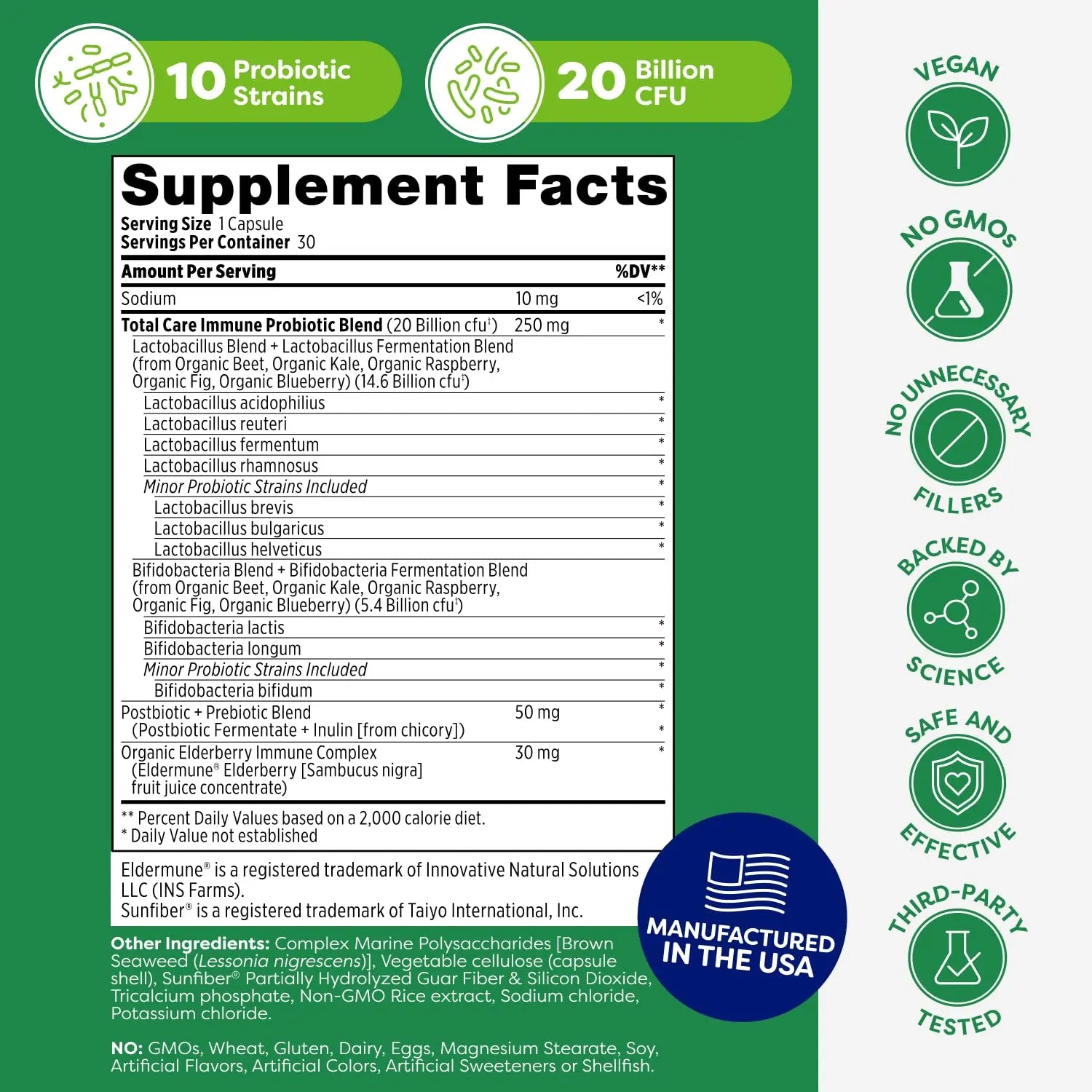 Probulin Total Care Immune = Prebiotics + Probiotics + Postbiotics + Elderberry to Support Immune & Gut Health - 20 Billion CFU - 10 Probiotic Strains, 30 Vegan Capsules ProbulinBuy Supplements Australia