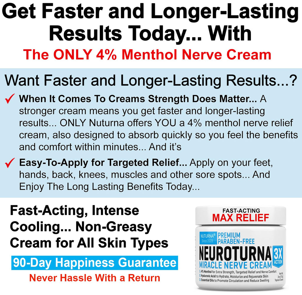 Neuropathy Nerve Relief Cream - Premium Nerve Cream 3X Action for Targeted Relief and Soothing Nerve Comfort - Maximum Strength with 4% Menthol, MSM for Feet Hands Legs Toes & Back - Extra Large 6 Oz NuturnaBuy Supplements Australia