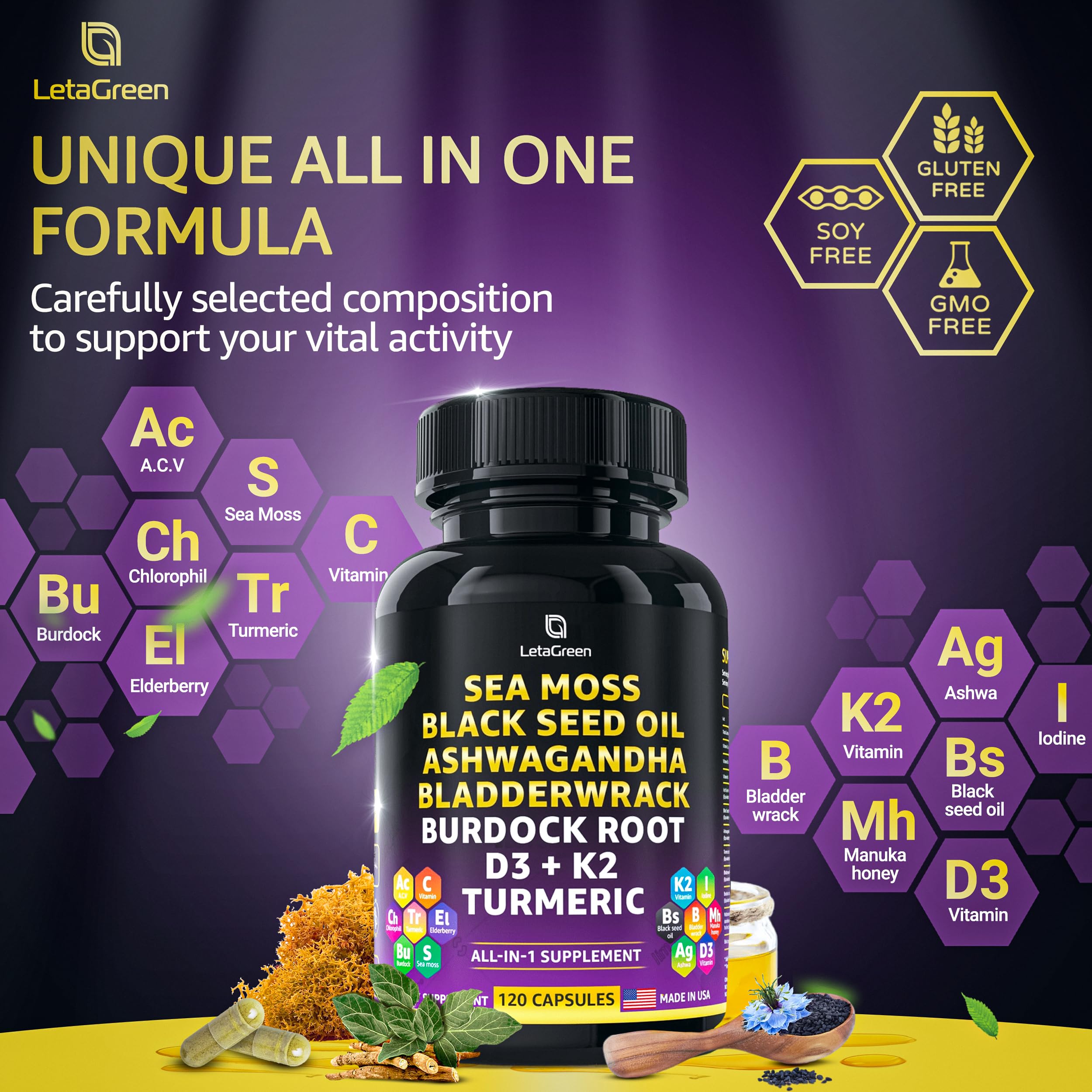 LetaGreen Ocean Wild Sea Moss Capsules - 120 Black Seed Oil Sea Moss Pills LetaGreenBuy Supplements Australia