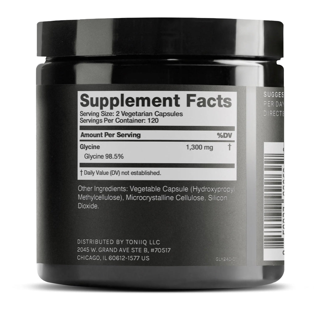 Toniiq 1300mg Glycine Supplements - 4 Month Supply - Min. 98.5%+ Tested Purity - Ultra High Strength and Bioavailable Glycine Powder Supplement - 240 Vegetarian Glycine Capsules - 120 Servings Toniiq buy supplements Au